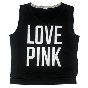 VS Love Pink Sleeveless Sweatshirt Cutoff V-neck Black Tank SZ L